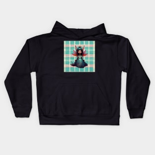 Sweet little fairy princess with wings against a plaid background. Kids Hoodie